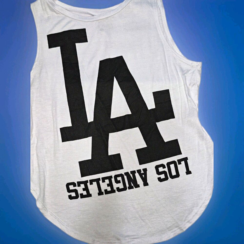 K.JEN Los Angeles graphic cutout back semi sheer White Tank Top Size S